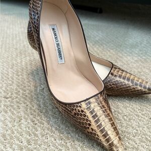 Manolo Blahnik Brown Stiletto Heels with Snakeskin Pattern